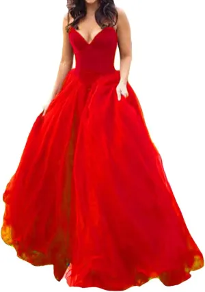 Lemai V Neck Velvet and Tulle Long Ball Gown Corset Formal Evening Prom Dresses