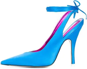 LEMUTISME Women's Sexy Pointed Toe Pumps Summer Lace-up Satin Stiletto High Heels Dressy Slingback Shoes for Party Evening