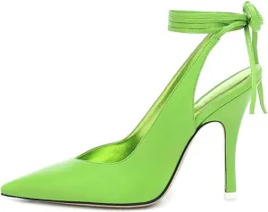 LEMUTISME Women's Sexy Pointed Toe Pumps Summer Lace-up Satin Stiletto High Heels Dressy Slingback Shoes for Party Evening