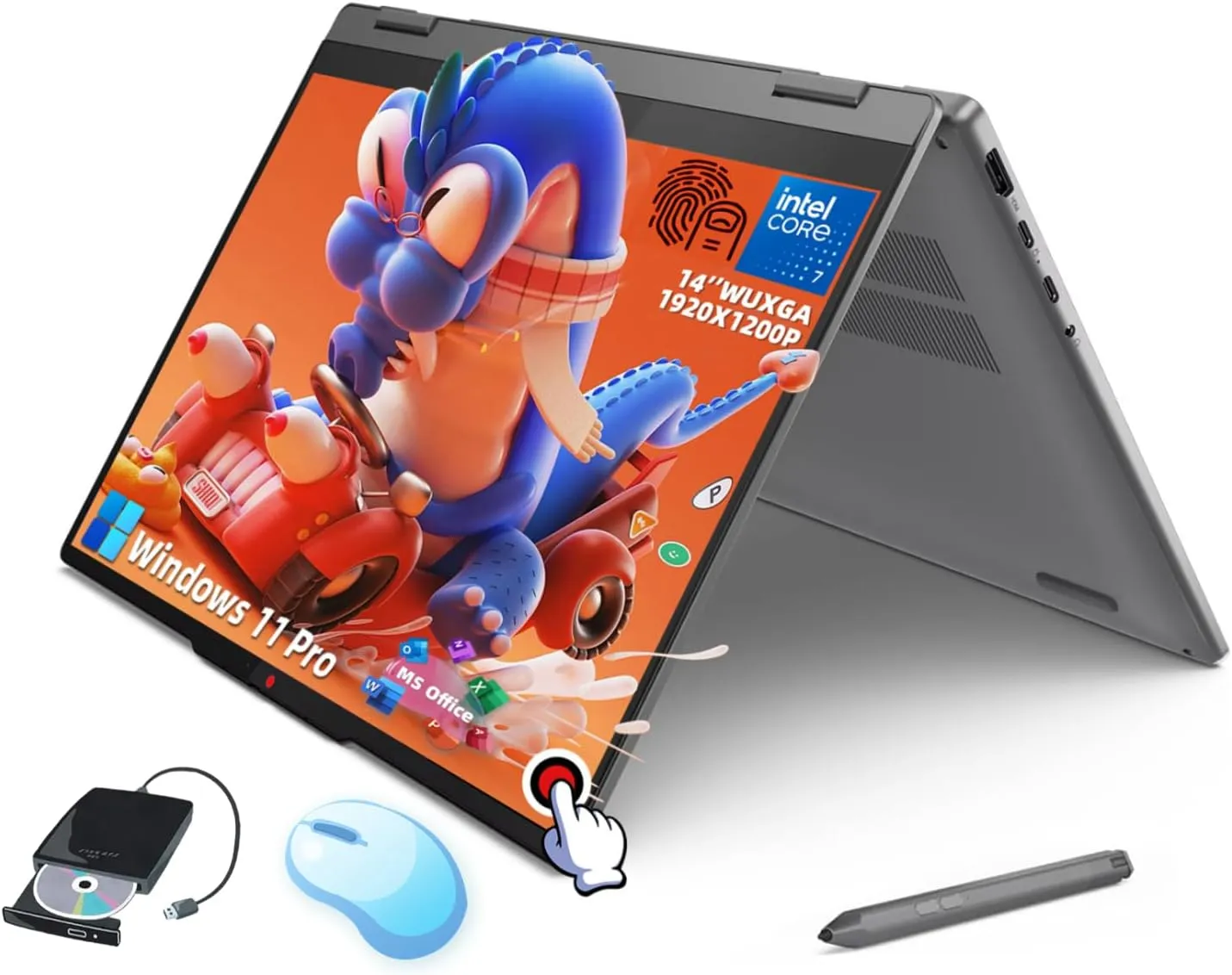 Lenovo IdeaPad 5i 2-in-1 Laptop - 14" WUXGA IPS Touchscreen, Core 7 150U(>i7-1355U, 5.4 GHz), 16GB LPDDR5X, 2TB SSD, Backlit KB, Fingerprint Reader, Windows 11 Pro, Copilot, Office, w/Drive