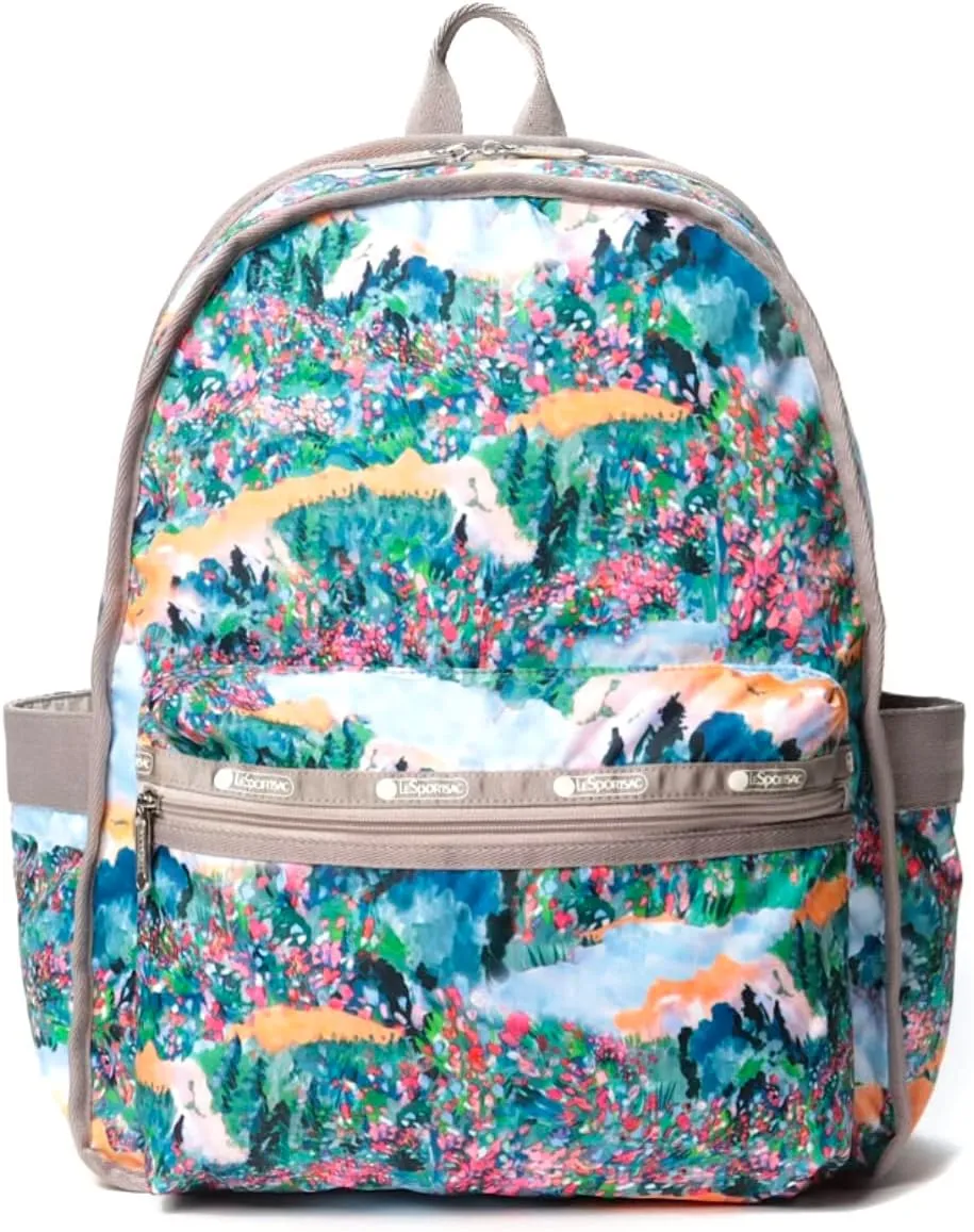 LeSportsac Scenic Brush Route Backpack/Rucksack, Style 3747/Color E554, Vibrant Wildflowers & Soothing Landscapes Artfully Arranged in a Watercolor Inspired Dreamy Summer Palette