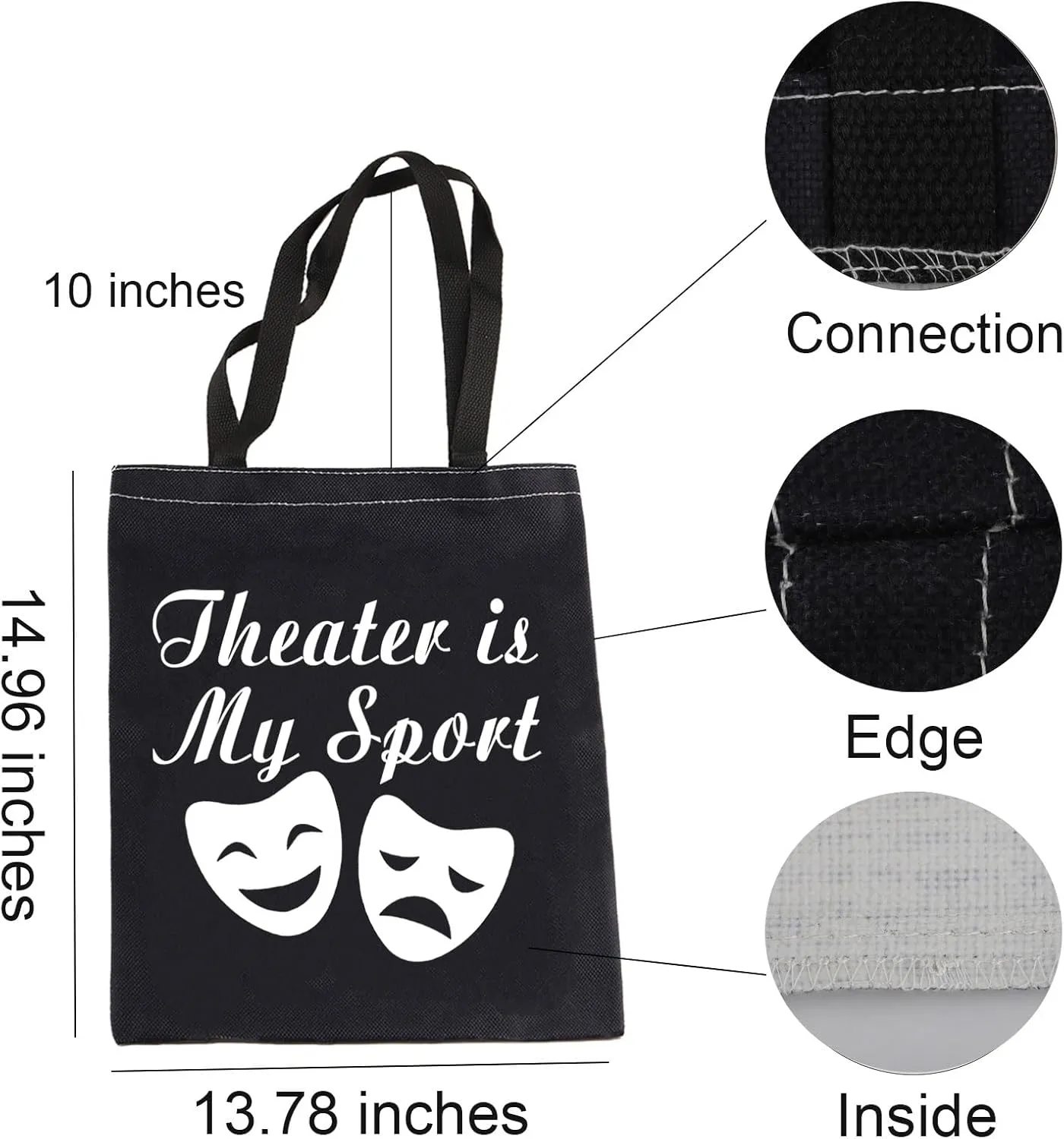 LEVLO Acting Inspired Gift Theatre Bags Theater Is My Sport Shopping Bags Tote Bags For Performance Actress Actors Director