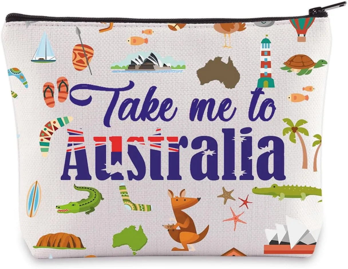 LEVLO Australia Travel Cosmetic Bag Gift For Australia Lover Australia Travel Culture Zipper Pouch Bag For Traveler (Take Me To Australia)