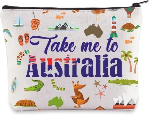 LEVLO Australia Travel Cosmetic Bag Gift For Australia Lover Australia Travel Culture Zipper Pouch Bag For Traveler (Take Me To Australia)
