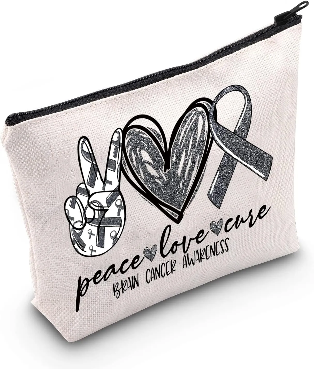 LEVLO Brain Cancer Awareness Cosmetic Make Up Bag Brain Cancer Survivor Gift Brain Cancer Awareness Ribbon Make Up Zipper Pouch Bag (Brain Cancer Awareness)