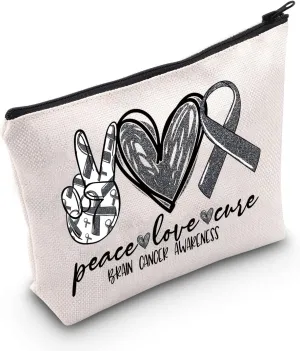 LEVLO Brain Cancer Awareness Cosmetic Make Up Bag Brain Cancer Survivor Gift Brain Cancer Awareness Ribbon Make Up Zipper Pouch Bag (Brain Cancer Awareness)