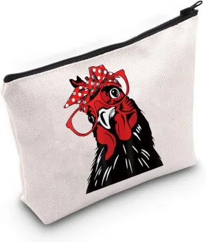 LEVLO Chicken Lover Gifts Chicken With Bandana Headband And Glasses Cosmetic Makeup Bag Chicken Farmer Gift Crazy Chicken Lady Gift (Chicken With Bandana)