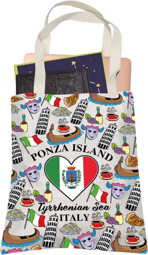 LEVLO Ponza Island Canvas Tote Bag Tyrrhenian Sea Souvenir Gift Italy Travel Shopping Bag for Women