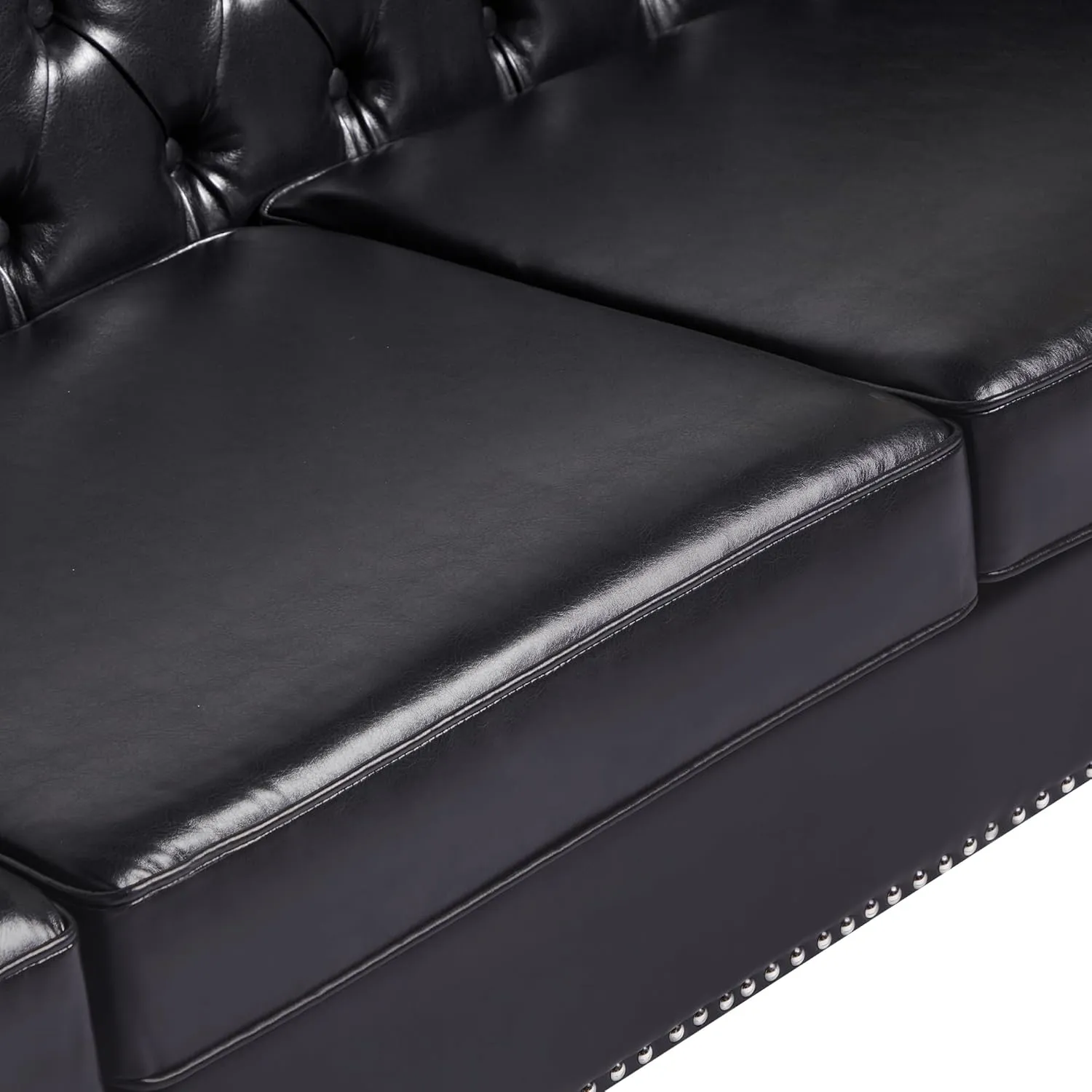 LEVNARY 2-Piece Couch Set for Living Room, Black Leather Sofa Chesterfield Couch with Button Tufted Design, Armchair & Loveseat Sectional Furniture Set for Apartment Home Office (Black,1 2)