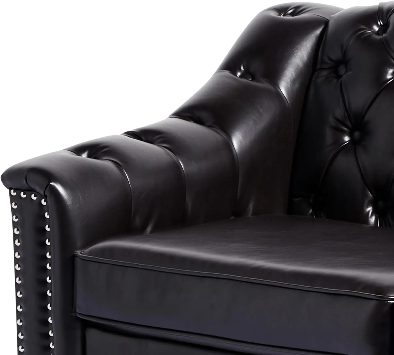 LEVNARY 2-Piece Couch Set for Living Room, Black Leather Sofa Chesterfield Couch with Button Tufted Design, Armchair & Loveseat Sectional Furniture Set for Apartment Home Office (Black,1 2)
