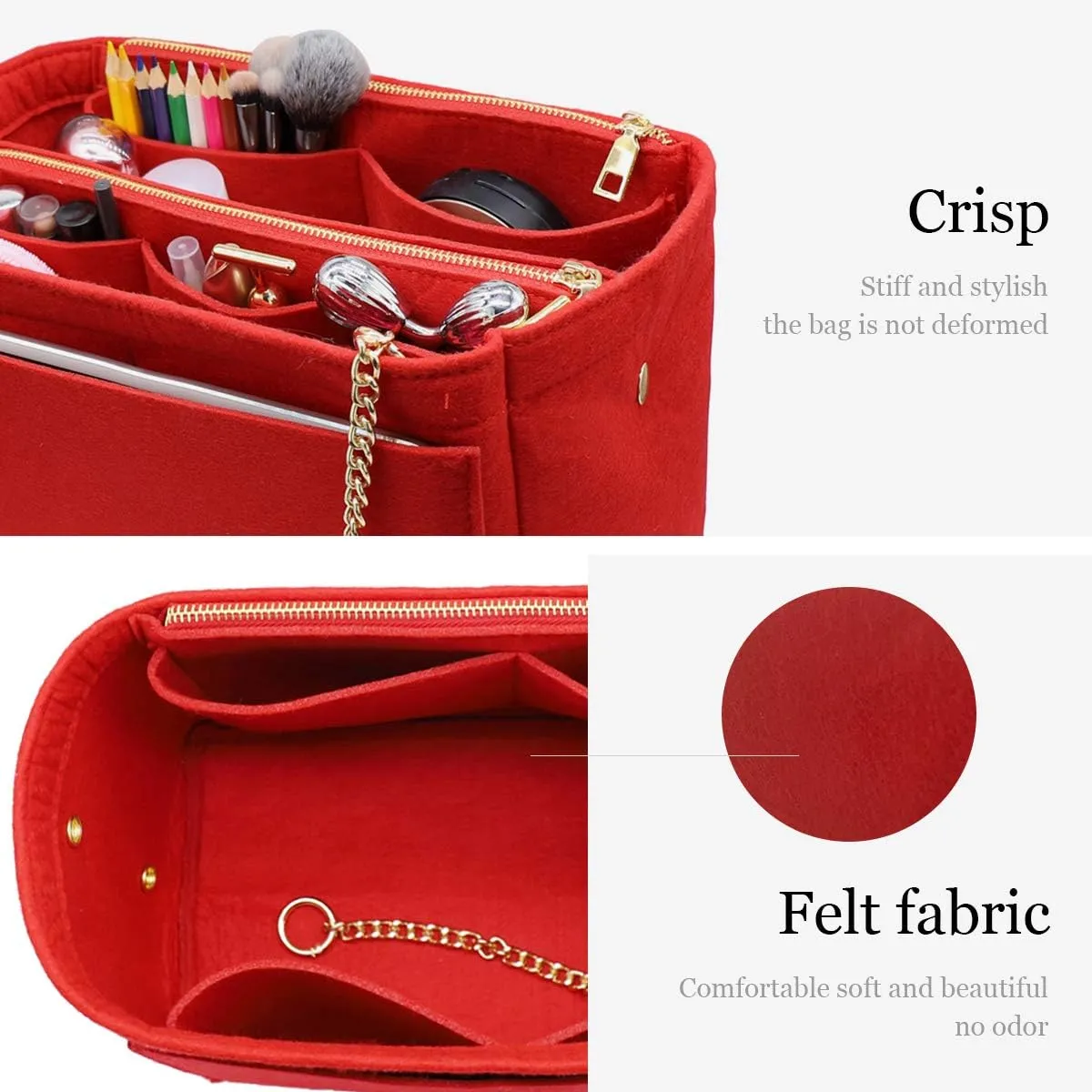 LEXSION 3 in 1 Felt Purse Organizer Insert Bag in Bag with a Bottle Holder Shaper 8026 Red M