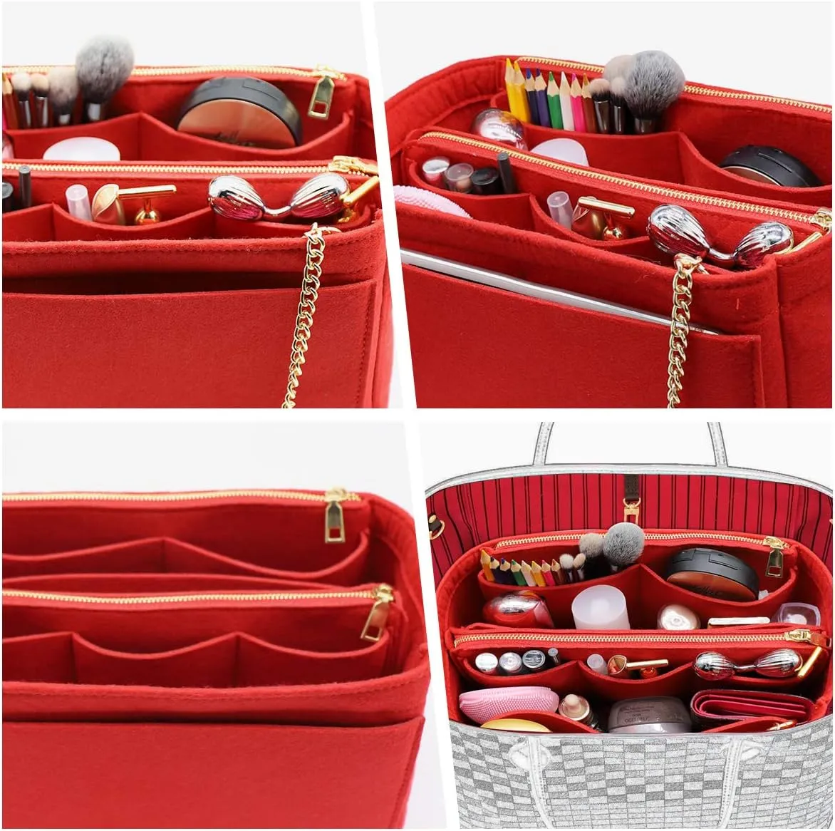 LEXSION 3 in 1 Felt Purse Organizer Insert Bag in Bag with a Bottle Holder Shaper 8026 Red M