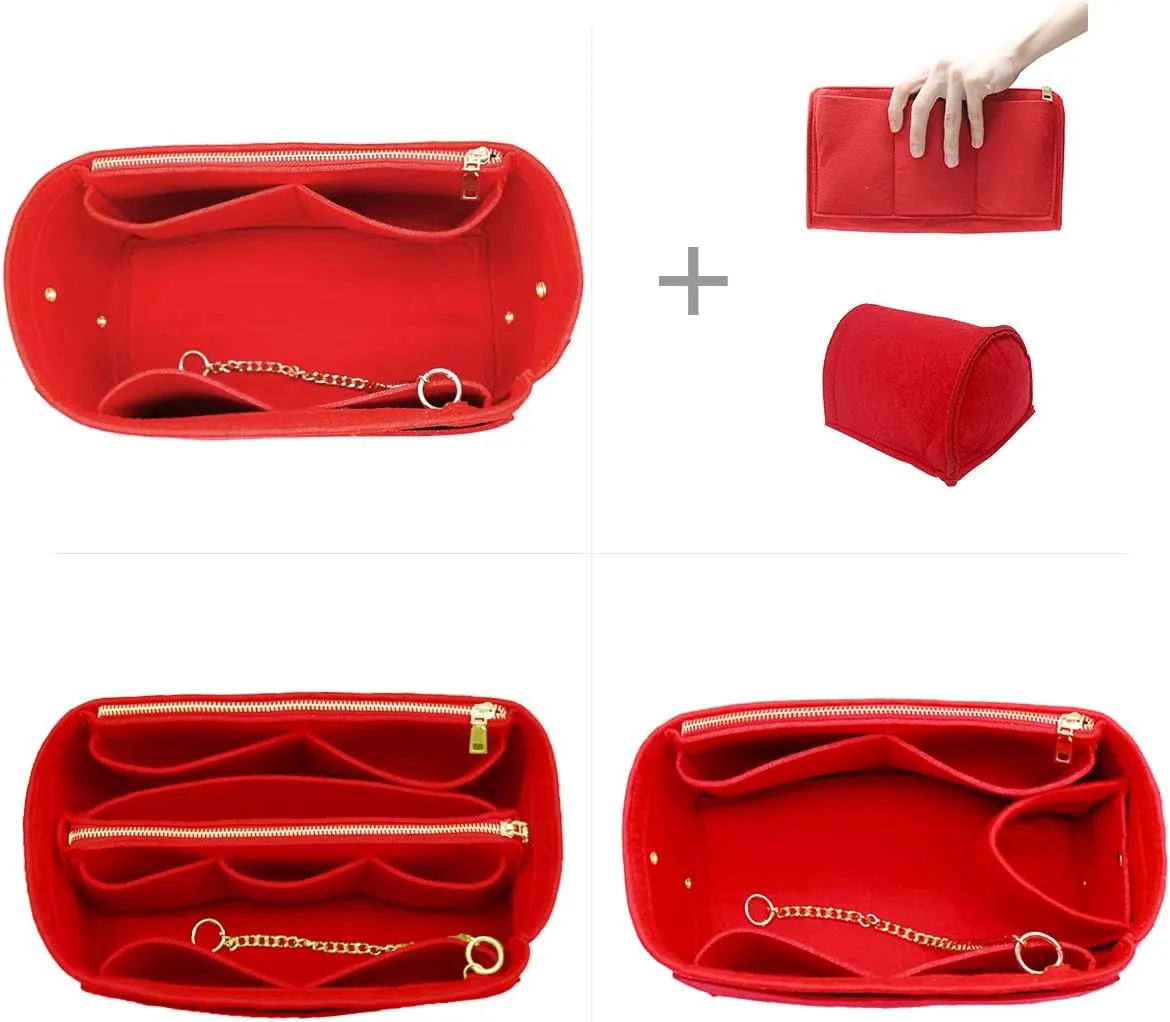 LEXSION 3 in 1 Felt Purse Organizer Insert Bag in Bag with a Bottle Holder Shaper 8026 Red M