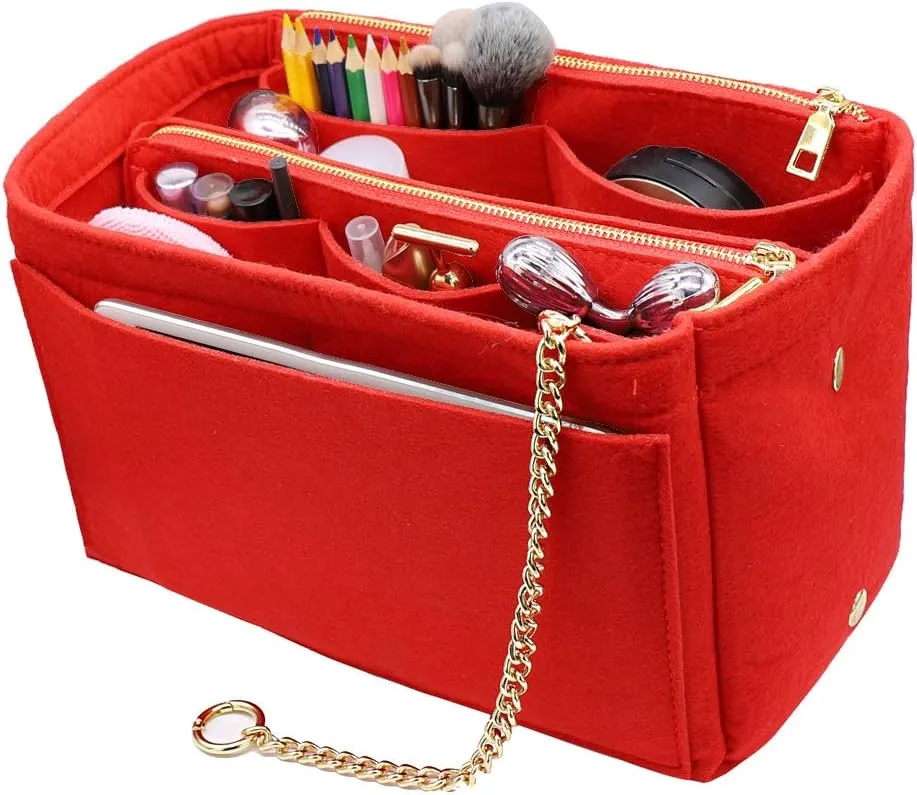 LEXSION 3 in 1 Felt Purse Organizer Insert Bag in Bag with a Bottle Holder Shaper 8026 Red M