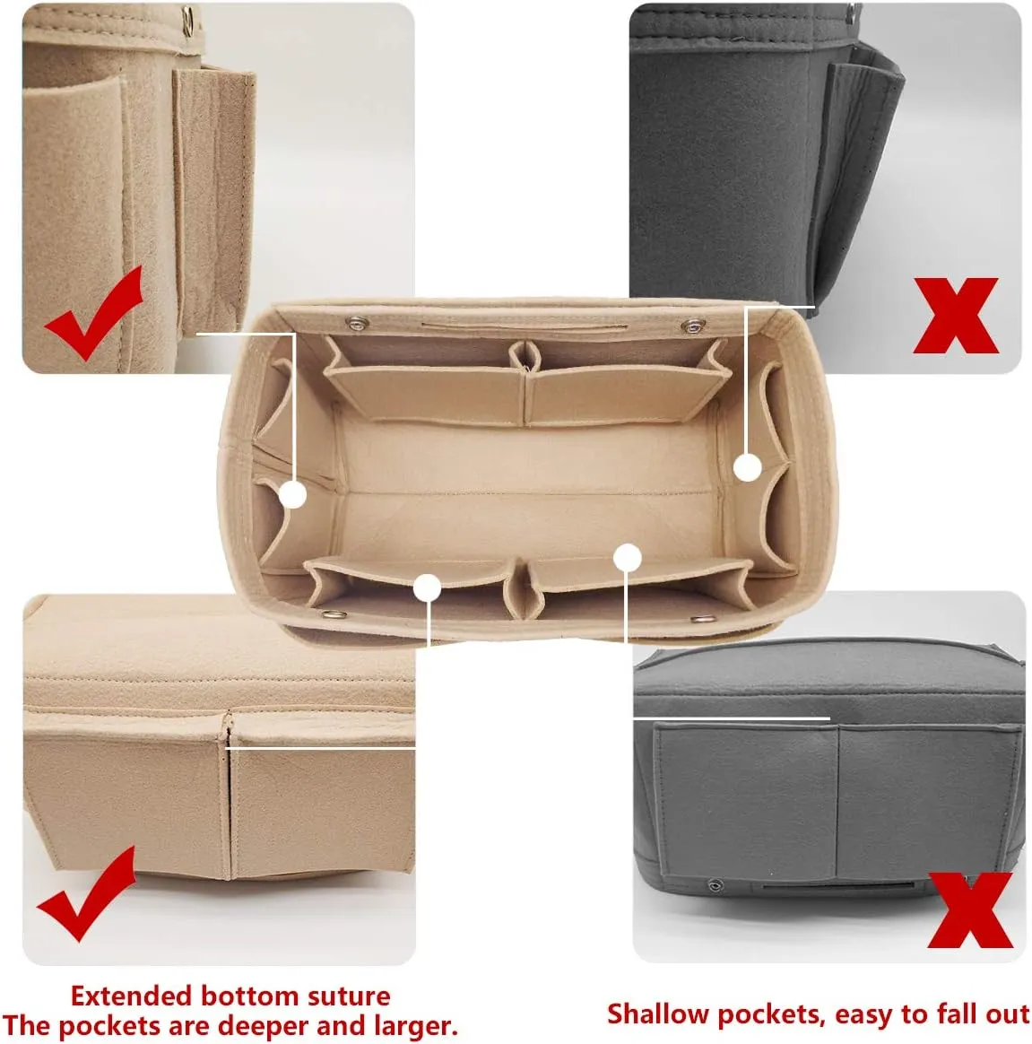 LEXSION Felt Purse Organizer Insert - Multi Pocket Bag in Bag Organizer Shaper