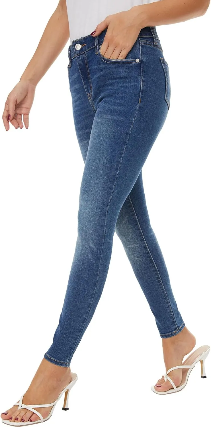 LICTZNEE Womens Skinny Jeans Mid Rise, Stretch Denim Jean Slim Fit Leg Elastic Waist Pants with Pockets