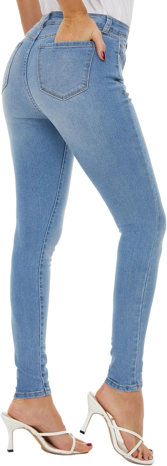 LICTZNEE Womens Skinny Jeans Mid Rise, Stretch Denim Jean Slim Fit Leg Elastic Waist Pants with Pockets