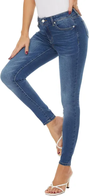 LICTZNEE Womens Skinny Jeans Mid Rise, Stretch Denim Jean Slim Fit Leg Elastic Waist Pants with Pockets