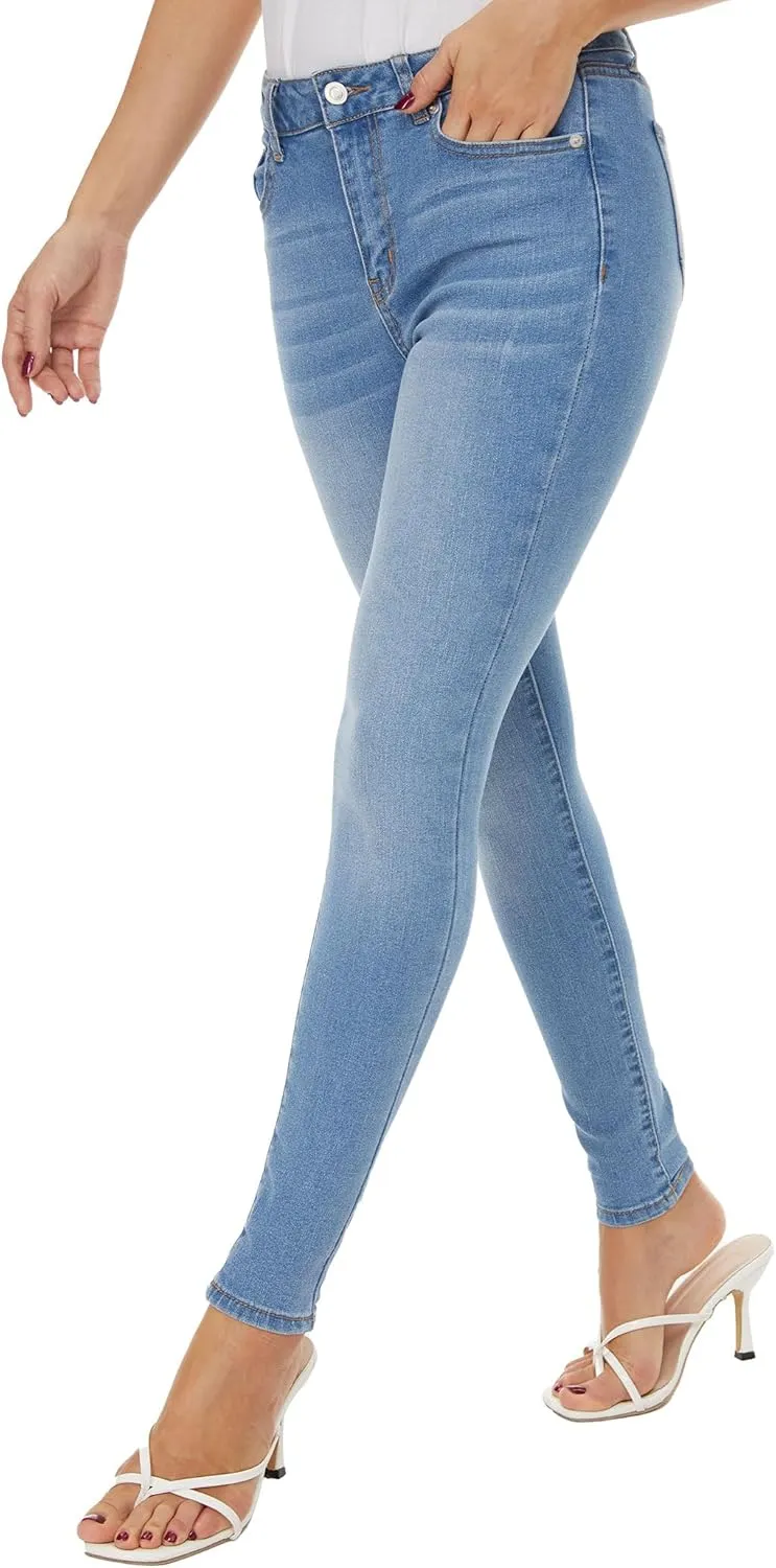 LICTZNEE Womens Skinny Jeans Mid Rise, Stretch Denim Jean Slim Fit Leg Elastic Waist Pants with Pockets