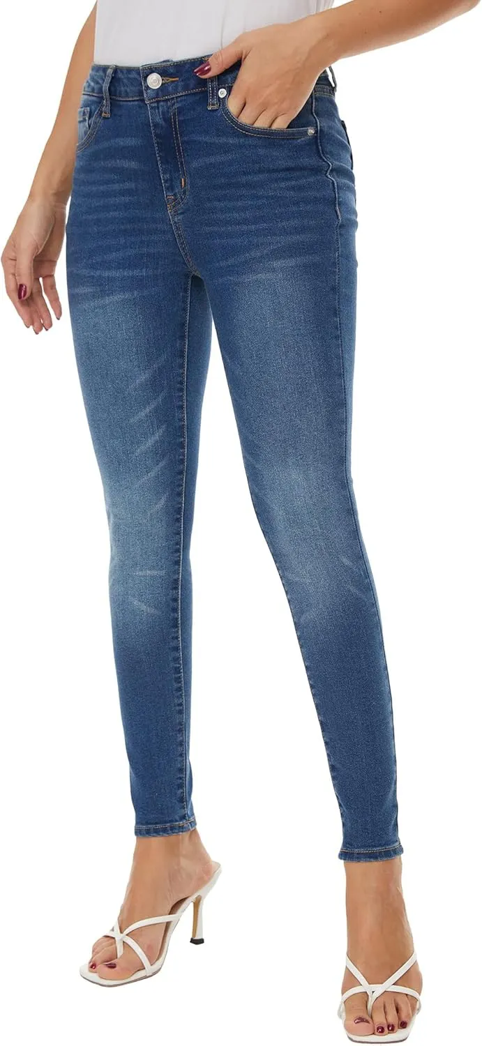 LICTZNEE Womens Skinny Jeans Mid Rise, Stretch Denim Jean Slim Fit Leg Elastic Waist Pants with Pockets