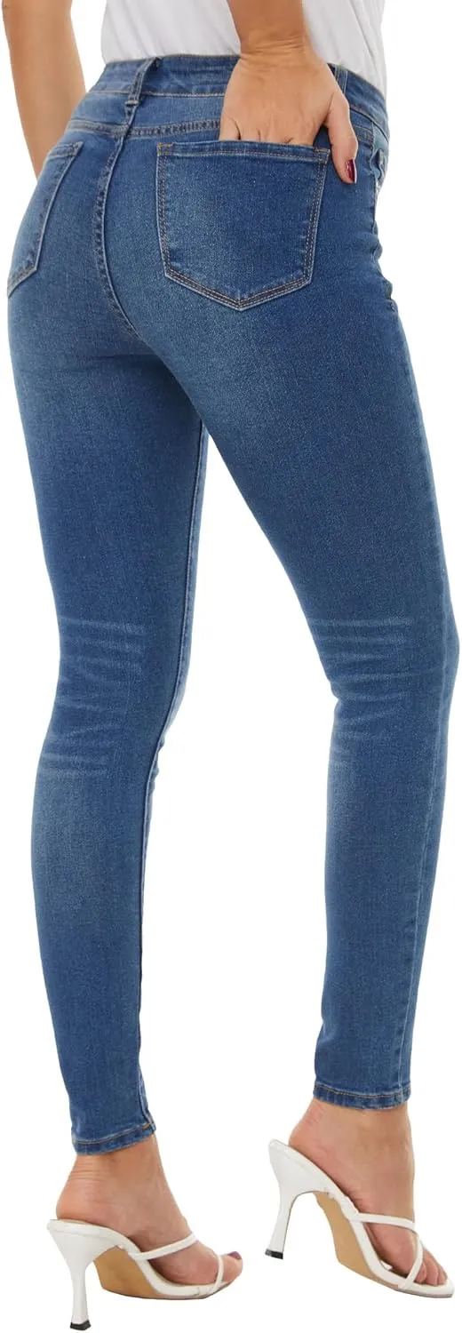 LICTZNEE Womens Skinny Jeans Mid Rise, Stretch Denim Jean Slim Fit Leg Elastic Waist Pants with Pockets
