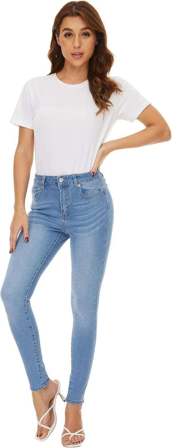 LICTZNEE Womens Skinny Jeans Mid Rise, Stretch Denim Jean Slim Fit Leg Elastic Waist Pants with Pockets