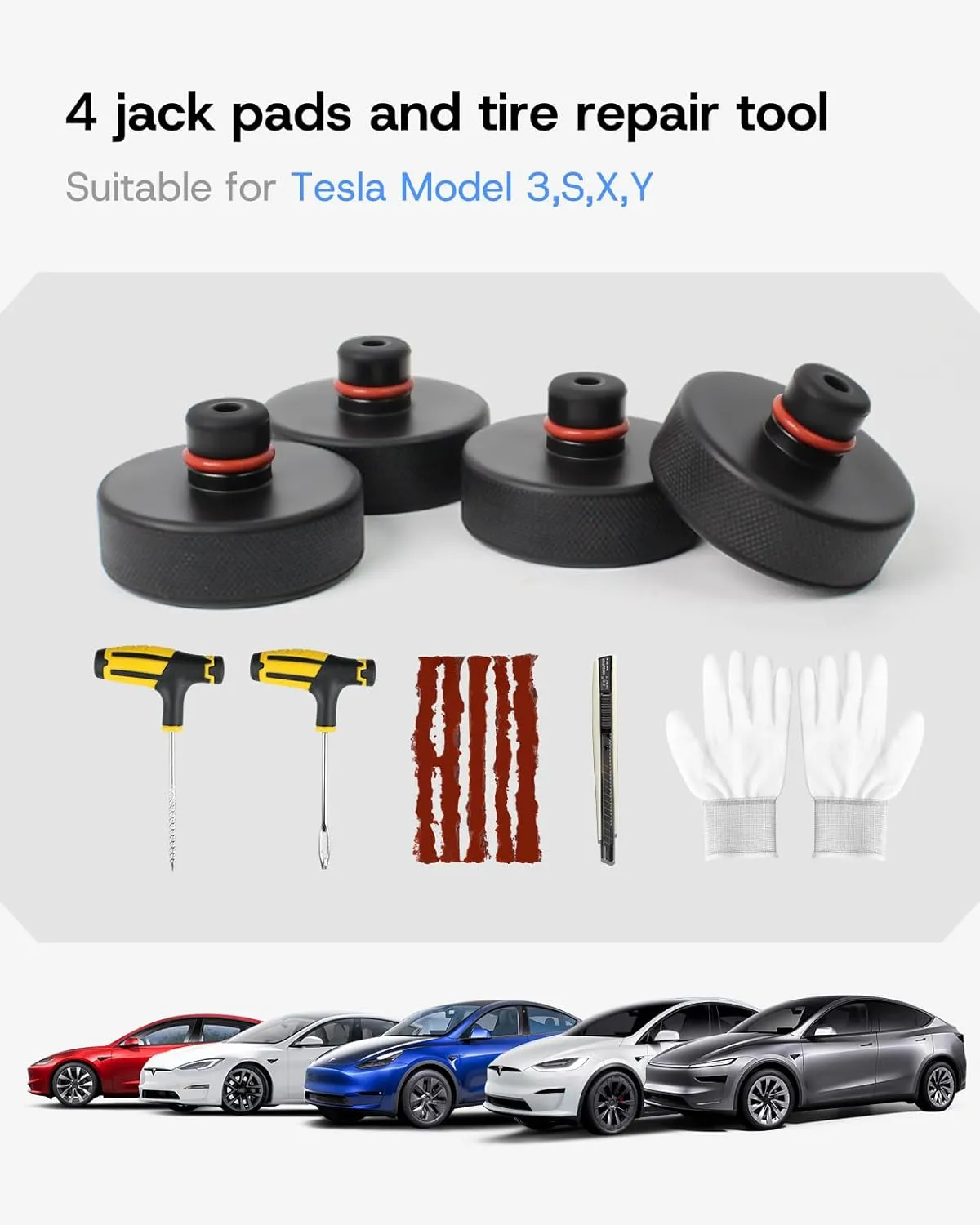 Lifting Jack Pad for Tesla Model 3/Y/S/X 2013 to 2026, Thickened Tesla Lifting Pucks to Protect Chassis and Battery with Tire Repair Tools and Storage Case, Must-Have for Tesla Accessories