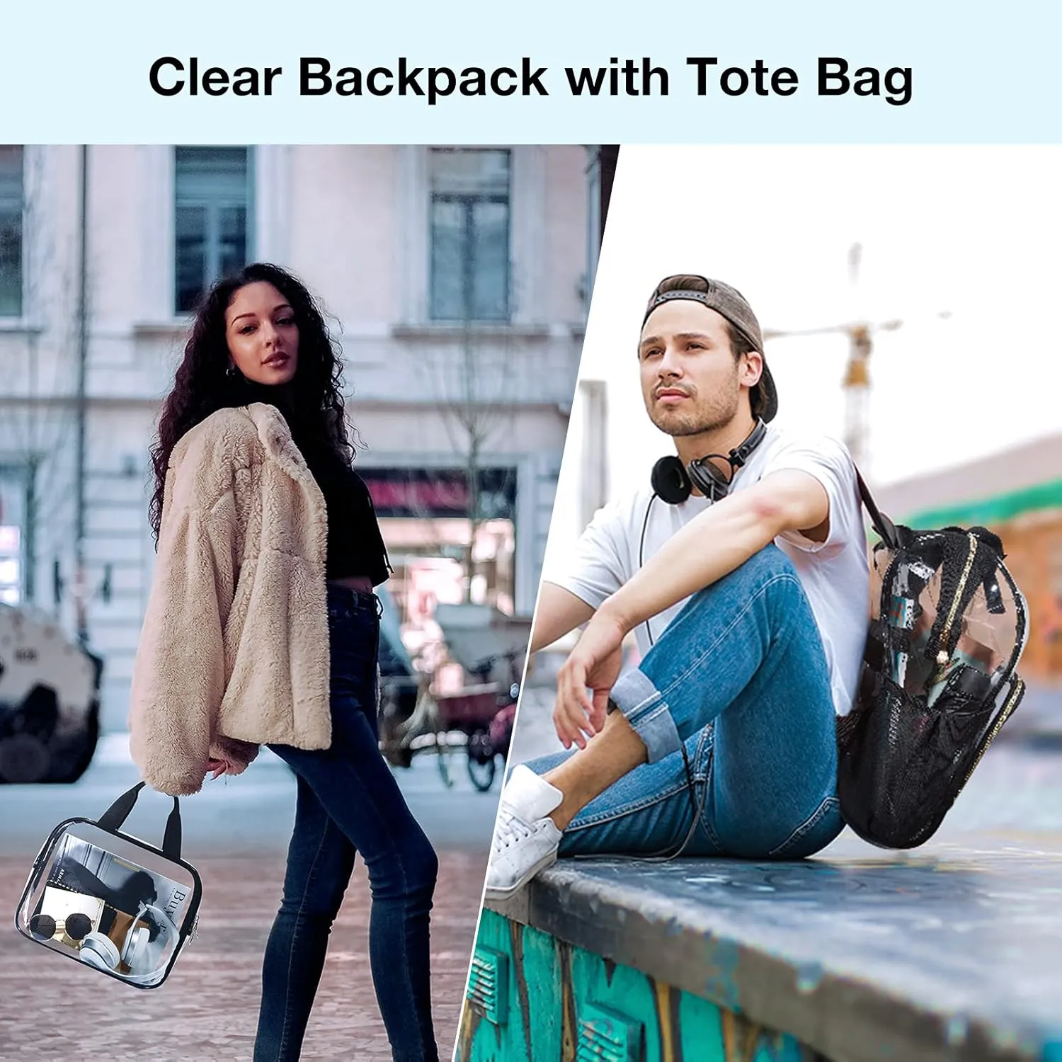LIGHT FLIGHT Clear Backpack Heavy Duty Transparent Backpack Set See Through Bookbags Durable Backpacks for College, Security