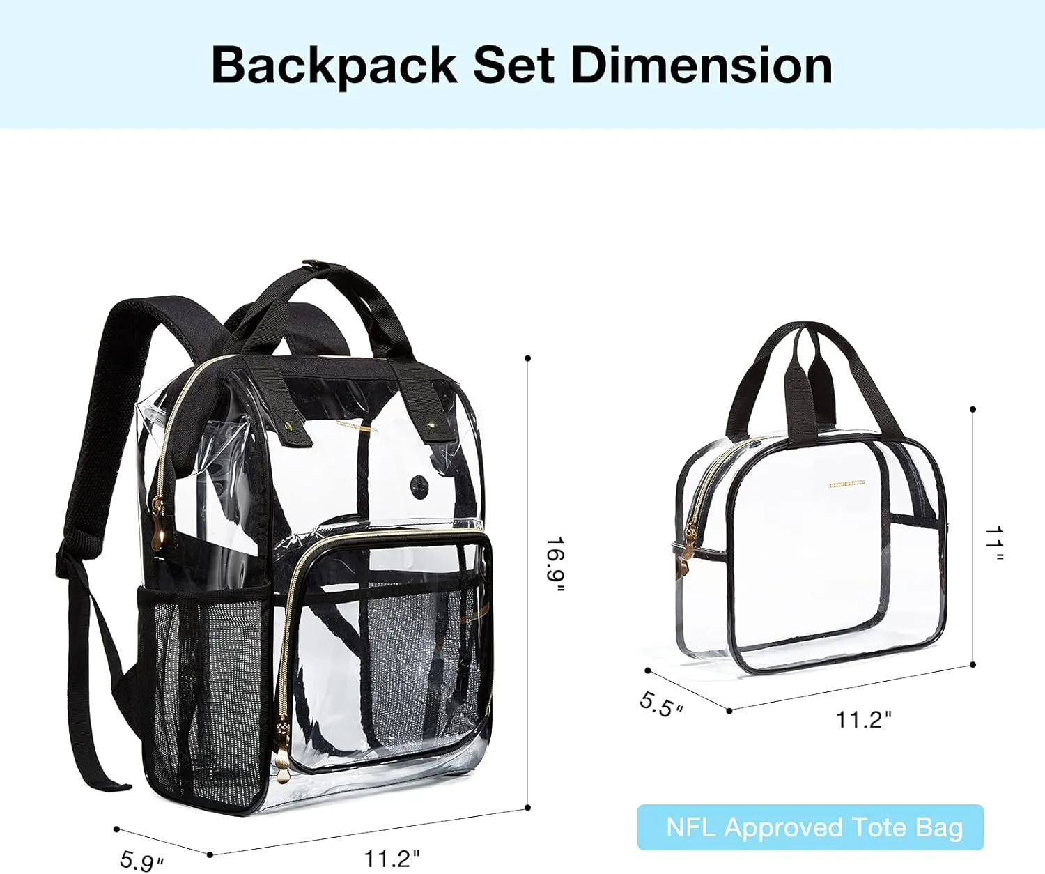 LIGHT FLIGHT Clear Backpack Heavy Duty Transparent Backpack Set See Through Bookbags Durable Backpacks for College, Security