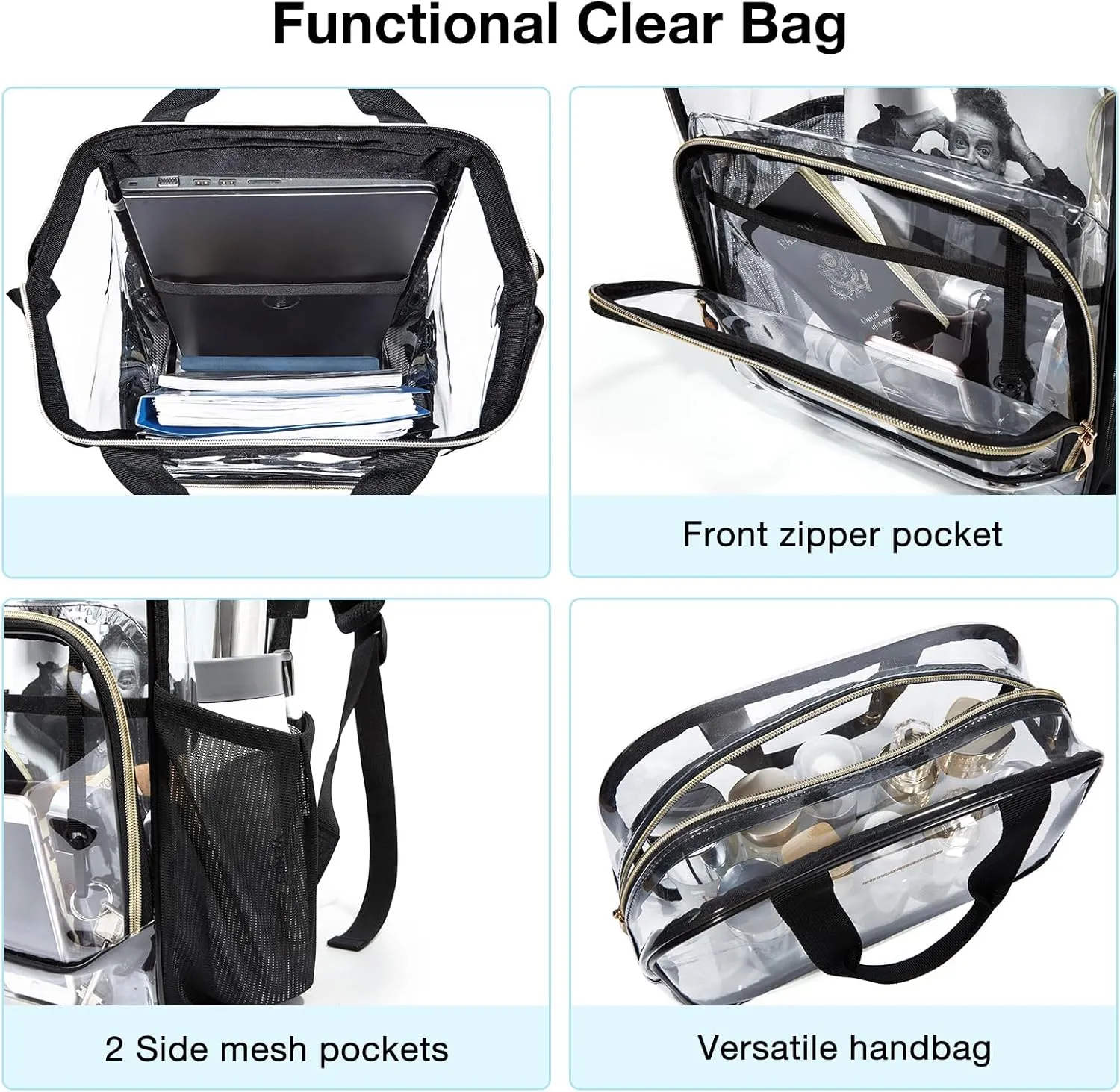 LIGHT FLIGHT Clear Backpack Heavy Duty Transparent Backpack Set See Through Bookbags Durable Backpacks for College, Security