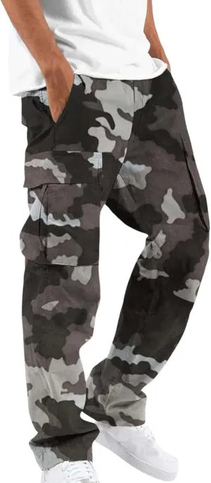 Light Weight Cargo Pants for Men Casual Outdoor Hiking Cotton Joggers Loose Fit Work Multi Pockets Baggy Track Pants