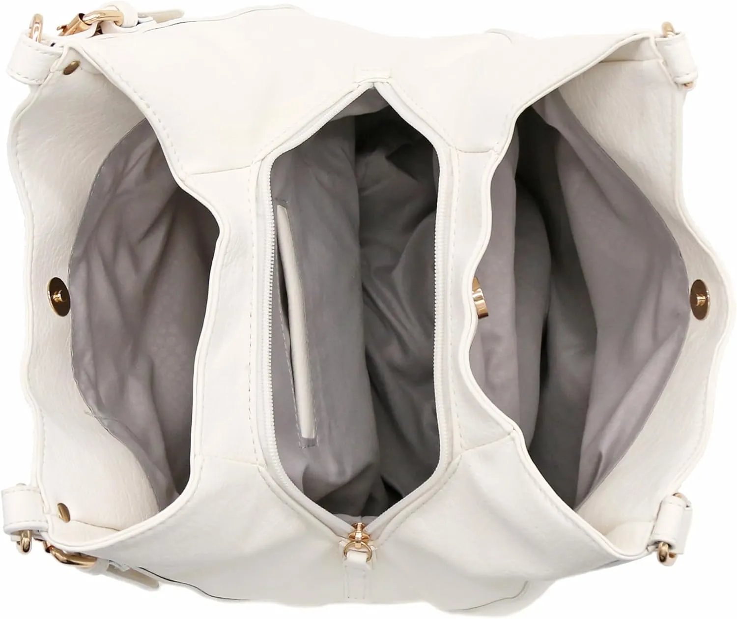 Lightweight 3 Compartment Faux Leather Medium Hobo Bag
