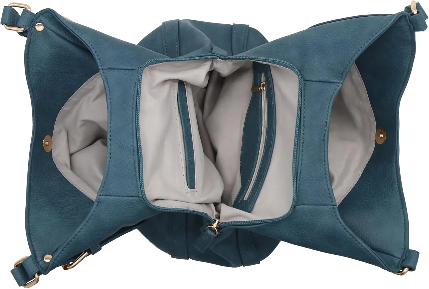 Lightweight 3 Compartment Faux Leather Medium Hobo Bag