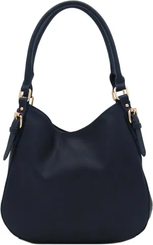 Lightweight 3 Compartment Faux Leather Medium Hobo Bag