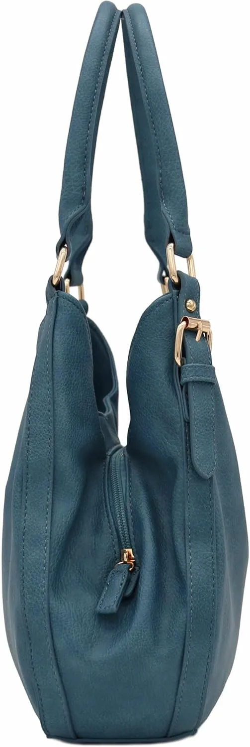 Lightweight 3 Compartment Faux Leather Medium Hobo Bag
