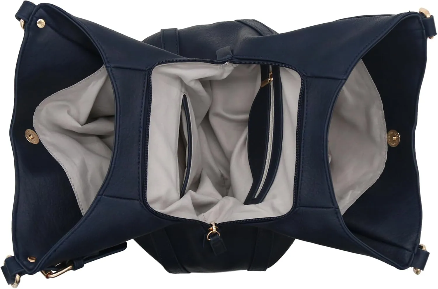 Lightweight 3 Compartment Faux Leather Medium Hobo Bag
