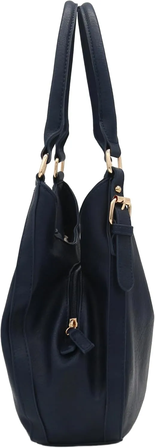 Lightweight 3 Compartment Faux Leather Medium Hobo Bag