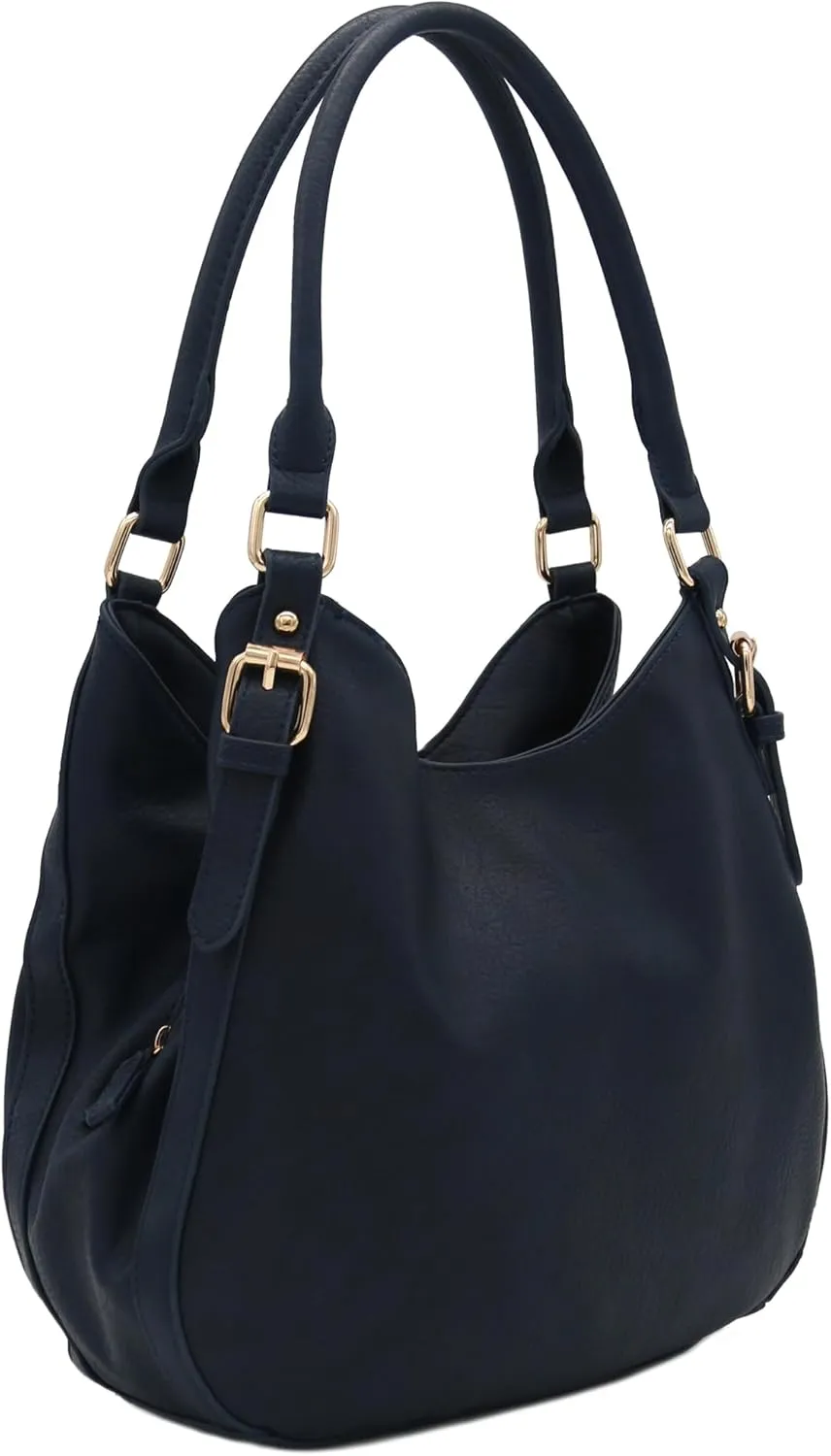 Lightweight 3 Compartment Faux Leather Medium Hobo Bag