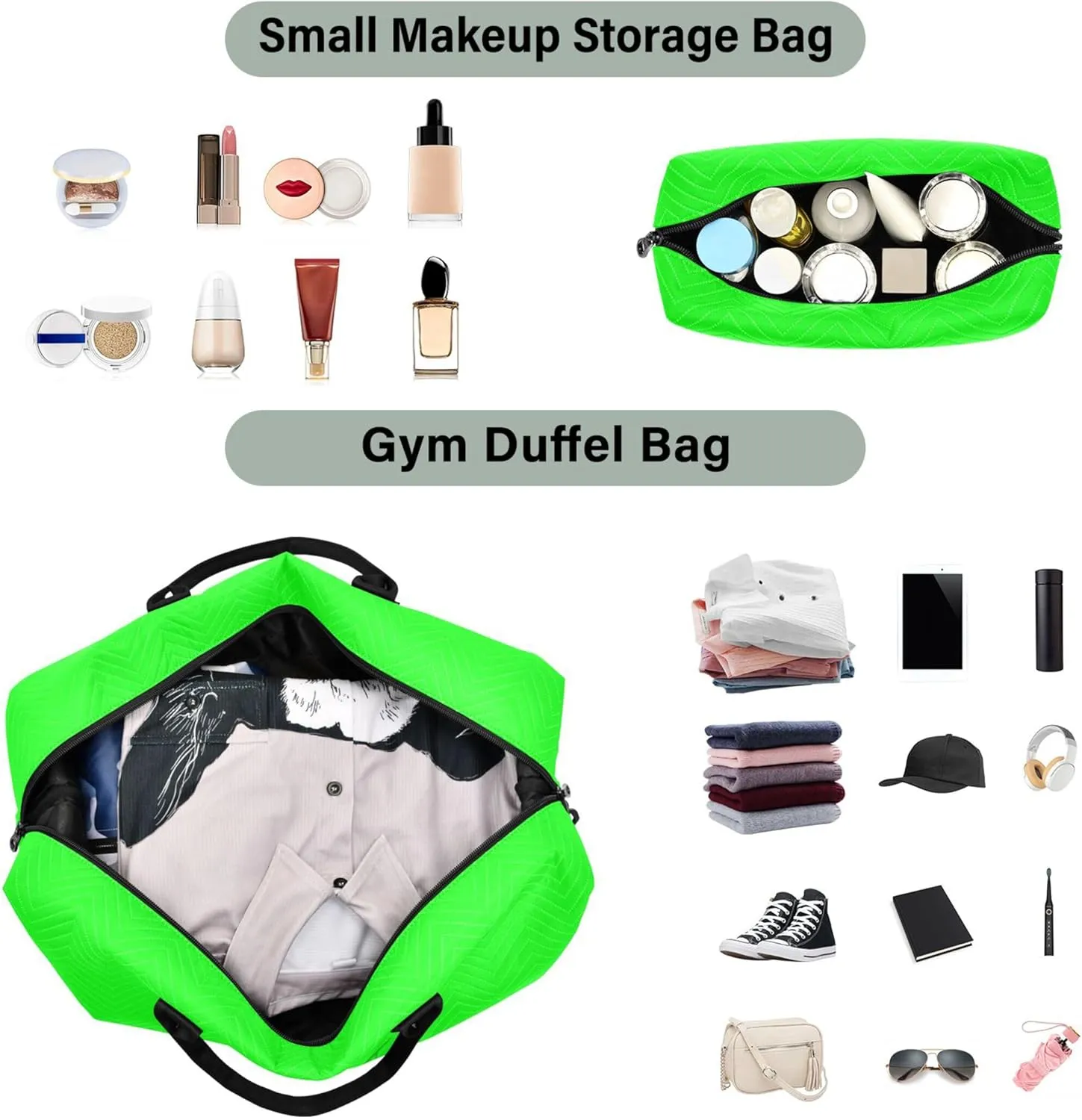 Lime Custom Travel Duffel Bag with Toiletry Bag Personalized Weekender Bag for Travel Sports Trips Large Overnight Bag Gym Duffel Bag for Women & Men