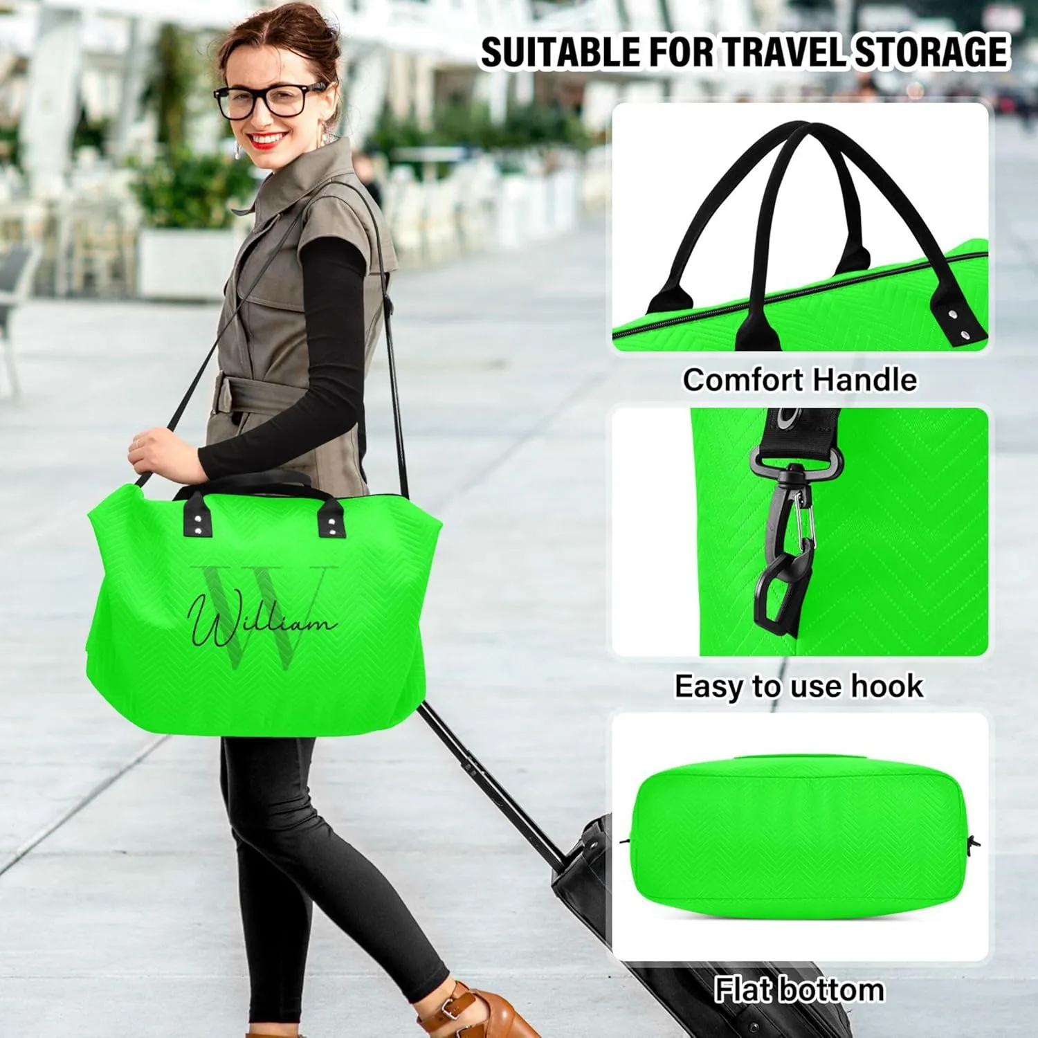 Lime Custom Travel Duffel Bag with Toiletry Bag Personalized Weekender Bag for Travel Sports Trips Large Overnight Bag Gym Duffel Bag for Women & Men