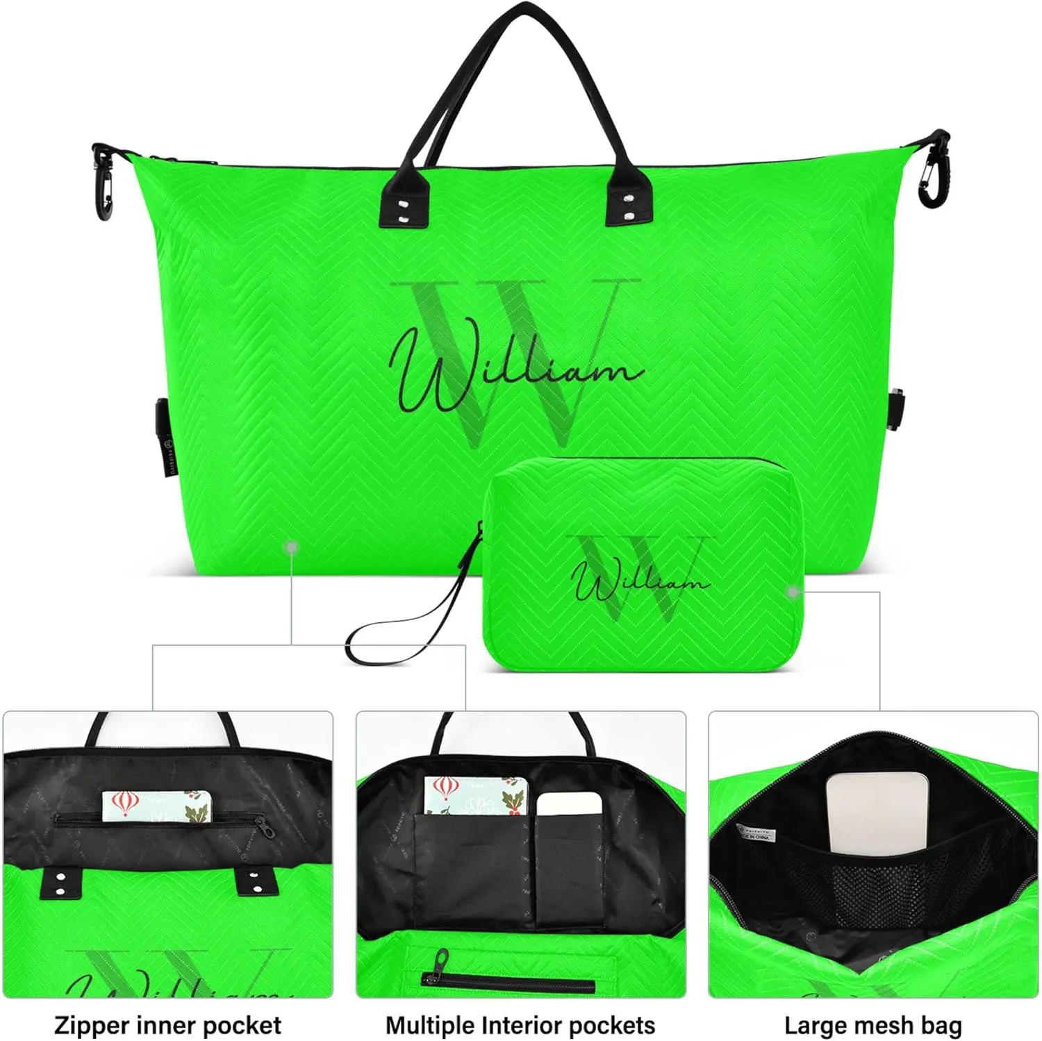 Lime Custom Travel Duffel Bag with Toiletry Bag Personalized Weekender Bag for Travel Sports Trips Large Overnight Bag Gym Duffel Bag for Women & Men