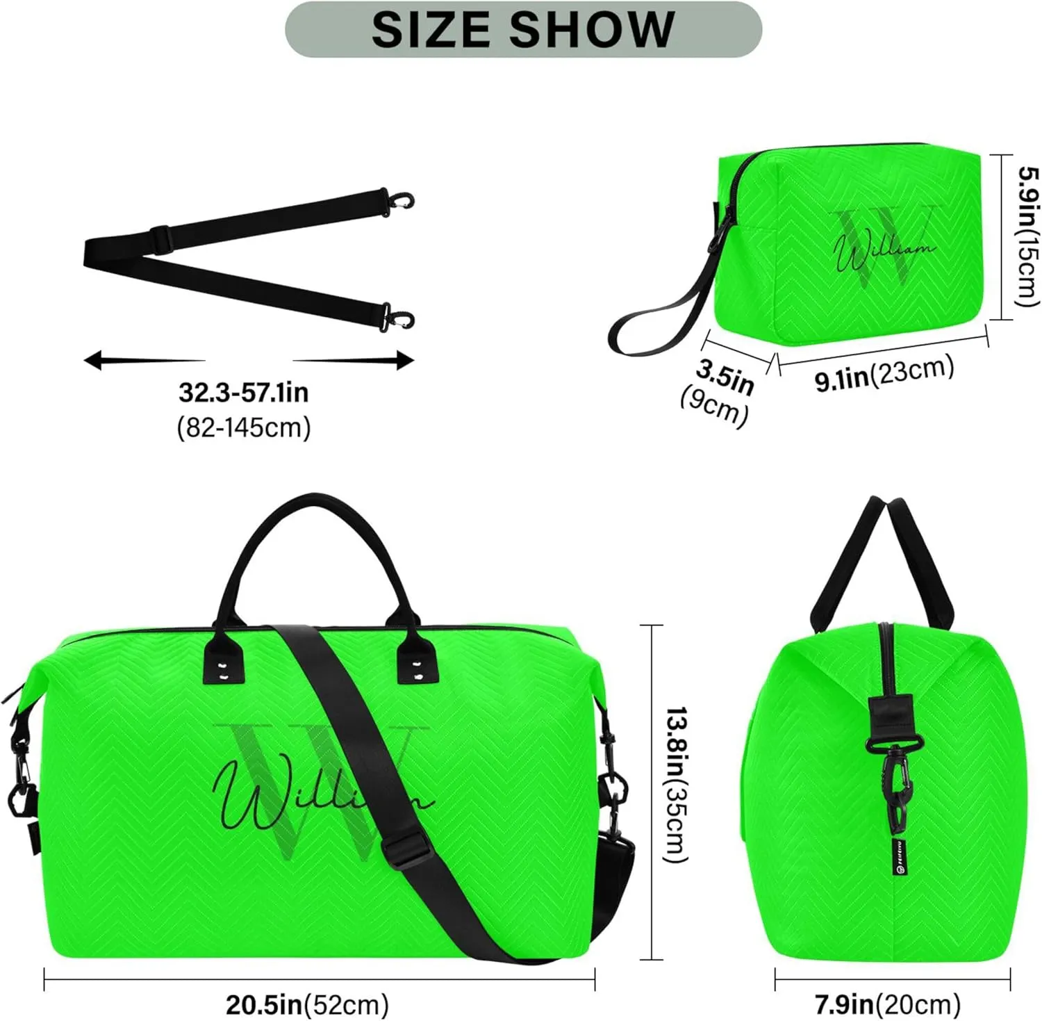 Lime Custom Travel Duffel Bag with Toiletry Bag Personalized Weekender Bag for Travel Sports Trips Large Overnight Bag Gym Duffel Bag for Women & Men