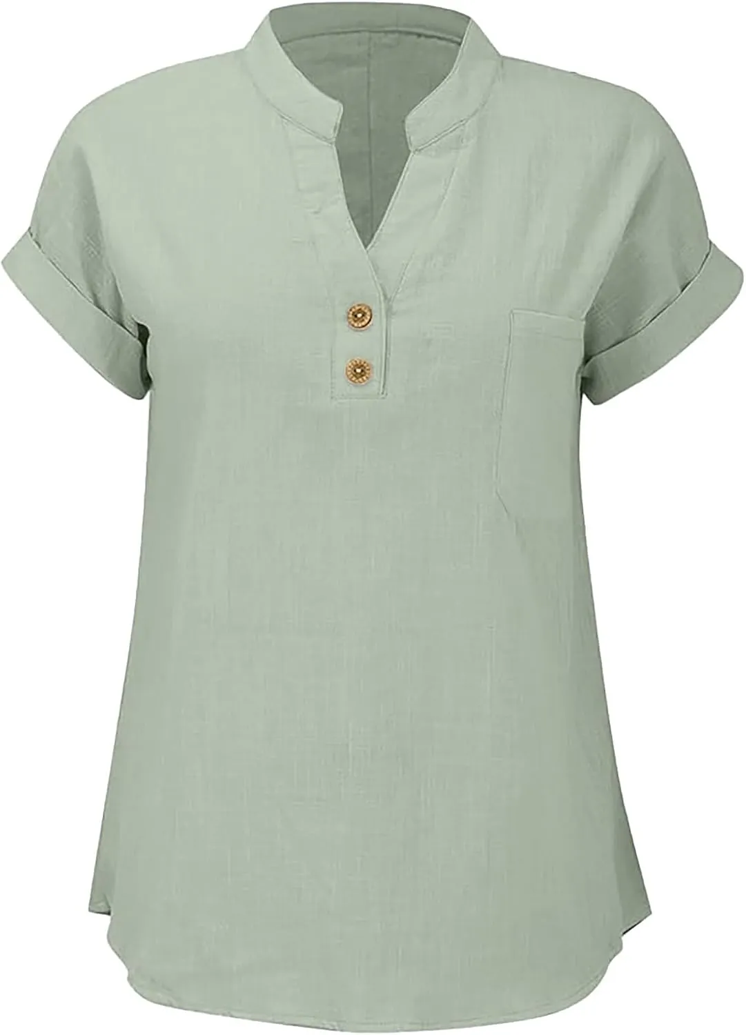Linen Shirts for Women Plus Size Summer Loose Fit Button Down Shirts Roll Up Sleeve Tops Cotton Linen Work Blouses