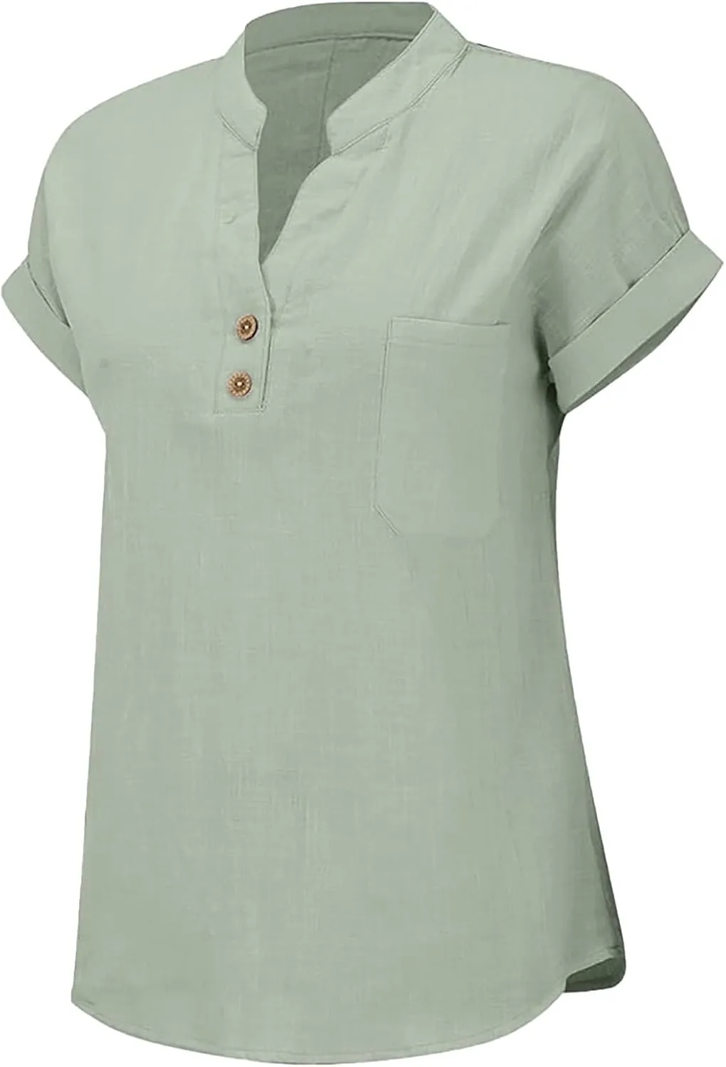 Linen Shirts for Women Plus Size Summer Loose Fit Button Down Shirts Roll Up Sleeve Tops Cotton Linen Work Blouses