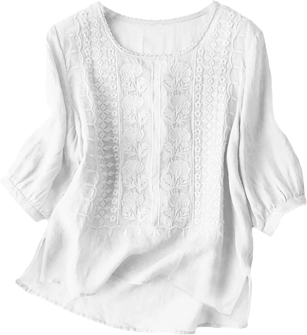 Linen Shirts for Women Shirts V Neck Roll Up Sleeve Blouses Tops White Cover Up Shirt Womens Casual V Neck 3/4