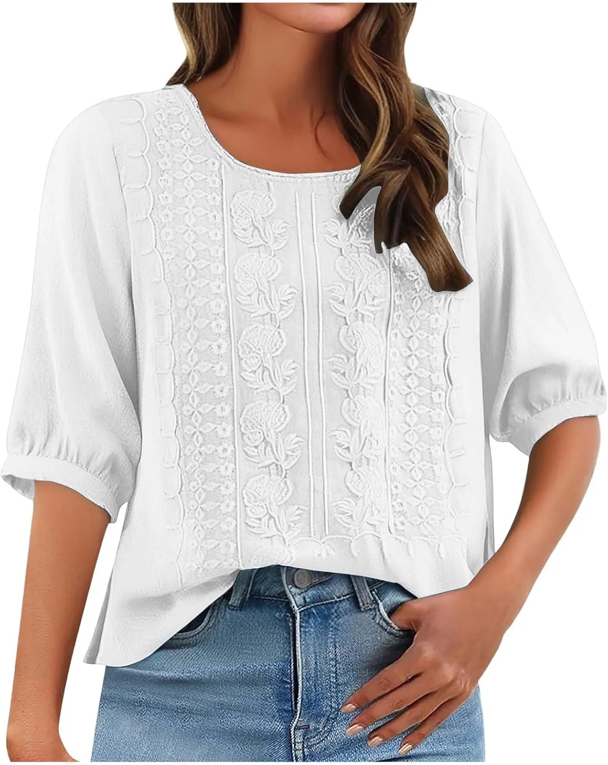 Linen Shirts for Women Shirts V Neck Roll Up Sleeve Blouses Tops White Cover Up Shirt Womens Casual V Neck 3/4
