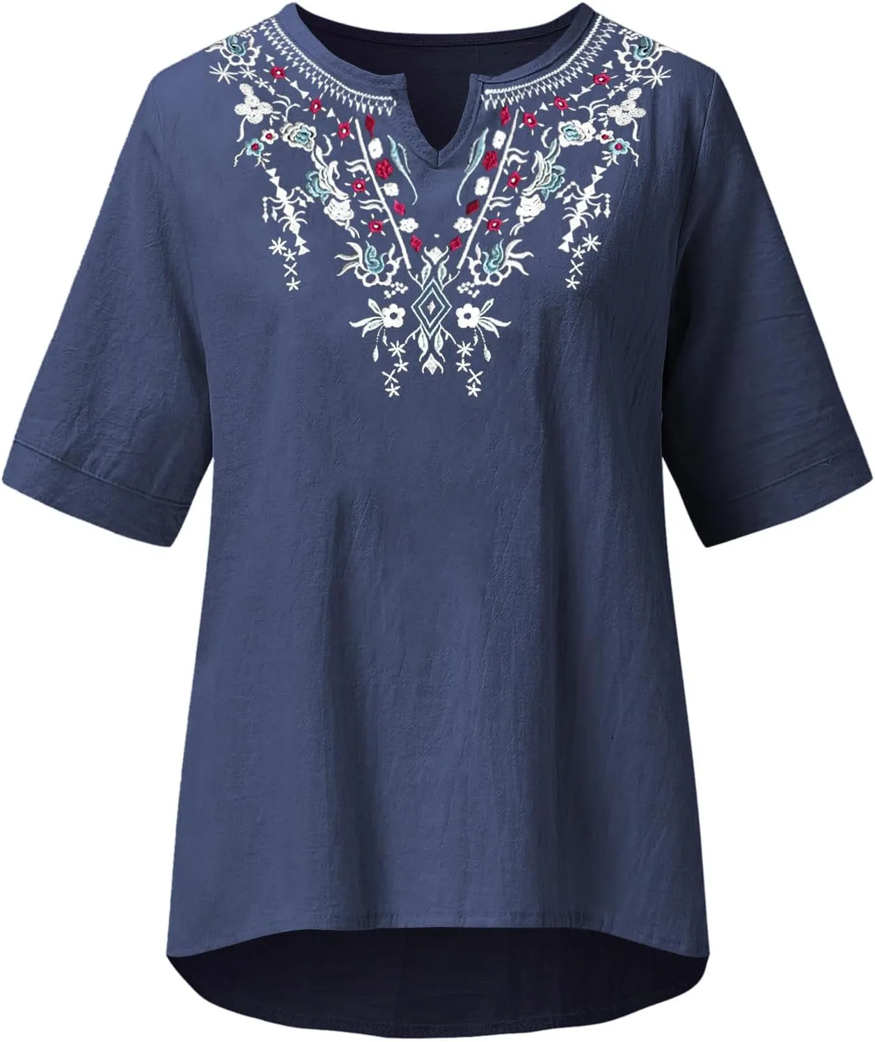 Linen Shirts for Women Short Sleeve Fashion Solid Color Blouses Trendy Loose Fit V-Neck T-Shirts Summer Clothes