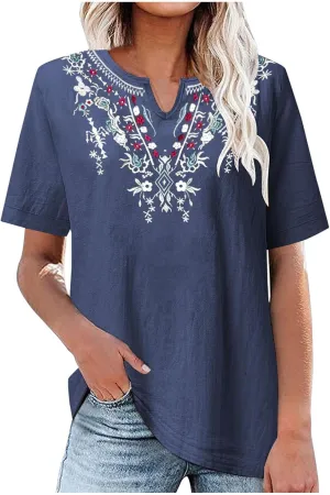 Linen Shirts for Women Short Sleeve Fashion Solid Color Blouses Trendy Loose Fit V-Neck T-Shirts Summer Clothes