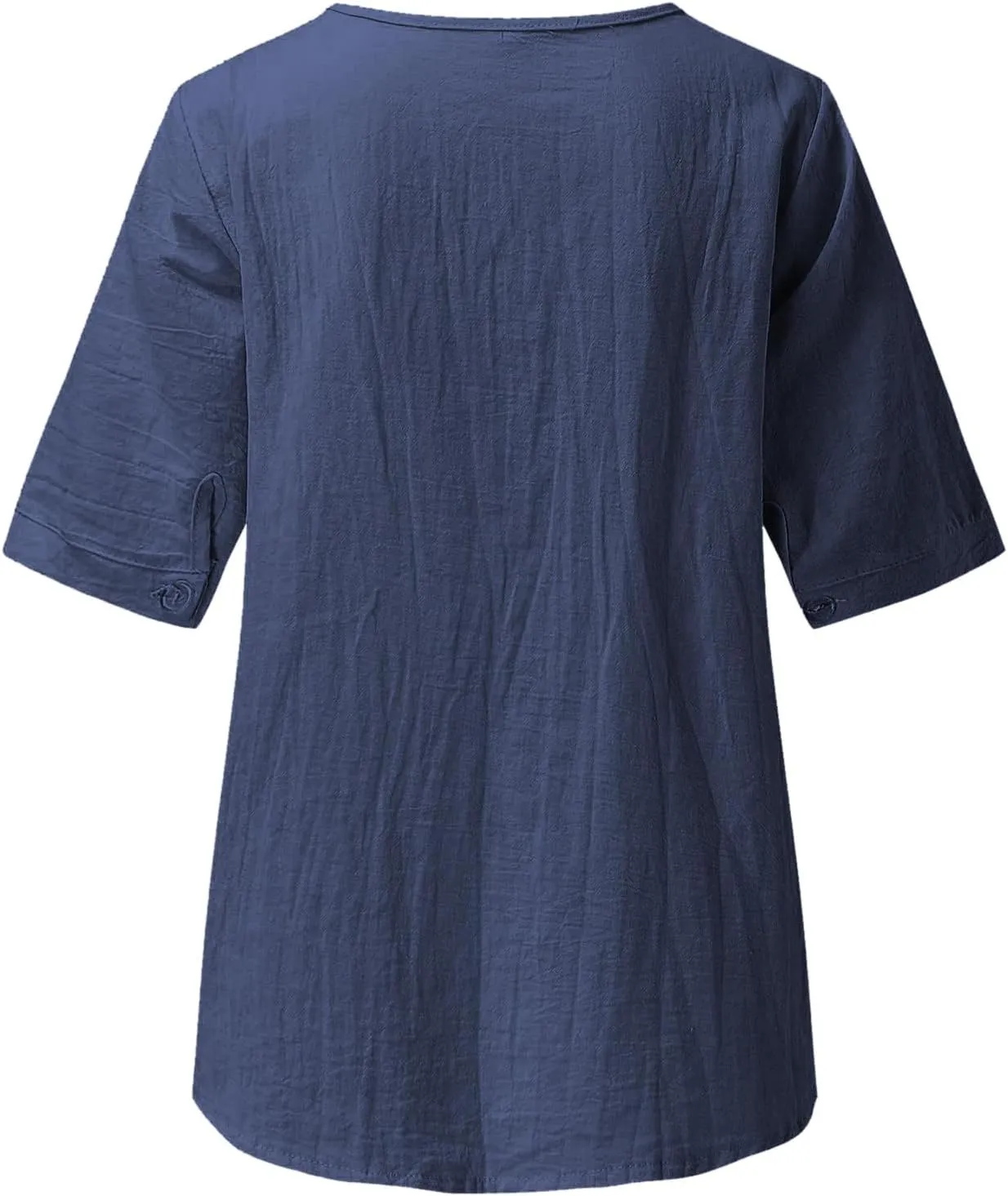 Linen Shirts for Women Short Sleeve Fashion Solid Color Blouses Trendy Loose Fit V-Neck T-Shirts Summer Clothes