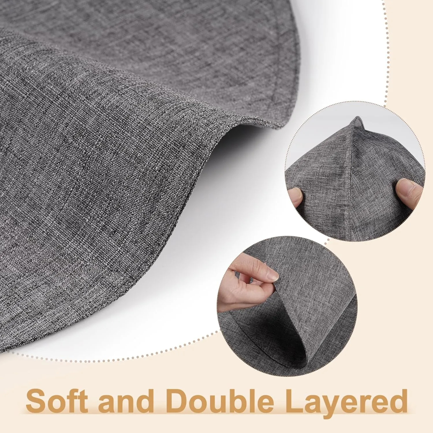 Linen Style Round Placemats Set of 6, 15 Inch Double Layer Washable Heat Resistant Table Mats, Machine Washable & Wrinkle-Free Fabric, Non-Slip Dining Place Mats for Indoor/Outdoor (Dark Grey)